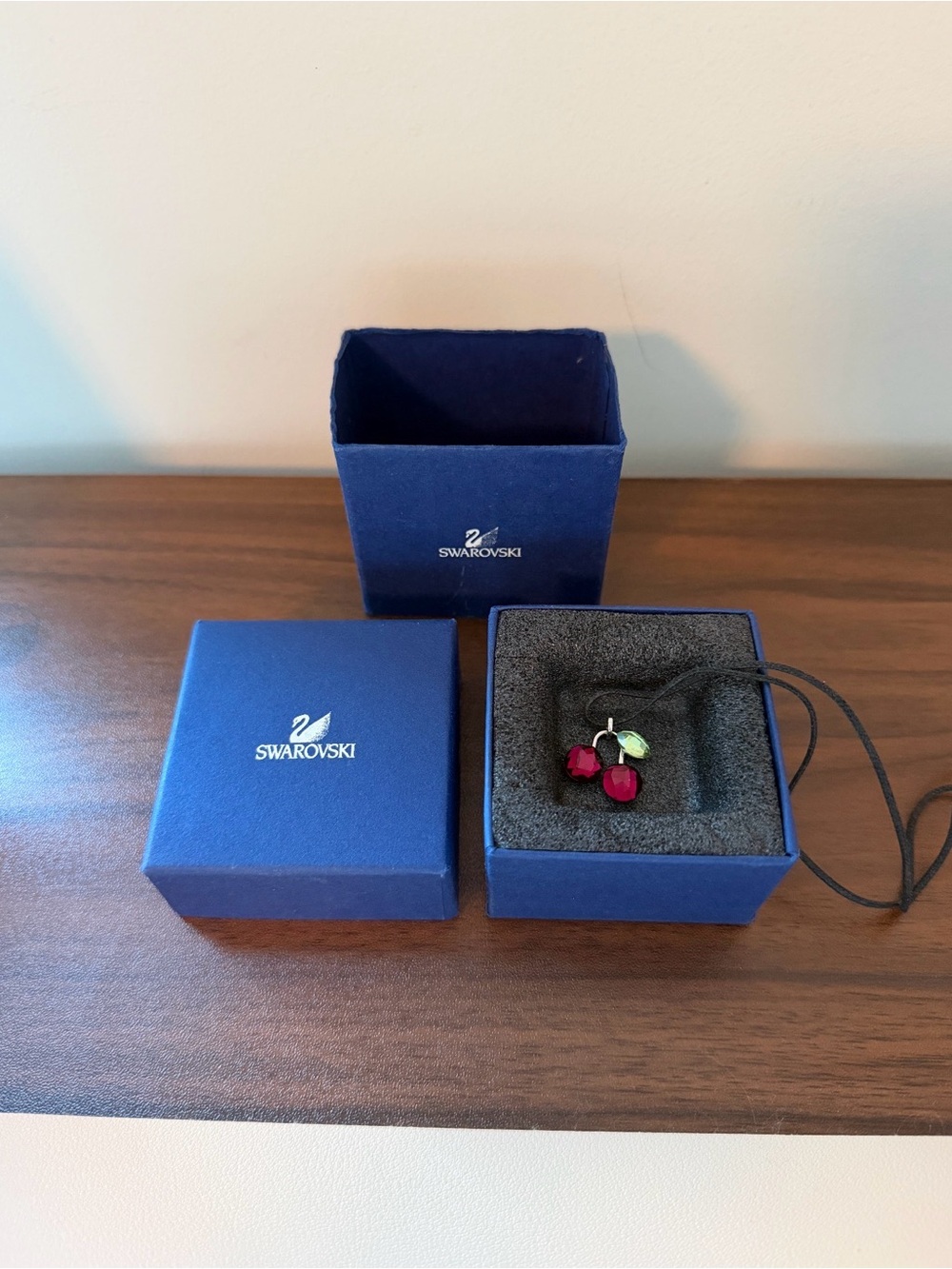 NWT Swarovski Red Cherry Pendant Necklace - Red & Green